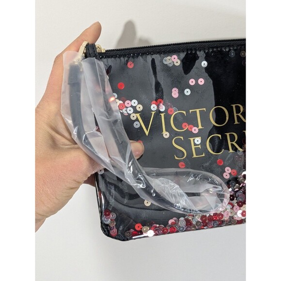 VICTORIA'S SECRET BLACK SEQUIN STRIPE WEEKENDER BAG GETAWAY CARRY ON LARGE TOTE - Picture 8 of 9